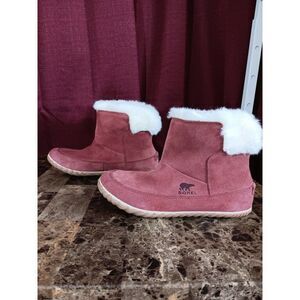 Sorel Out N About Winter Booties Terra Cotta Red Faux Fur Lined Size Womens 9.5